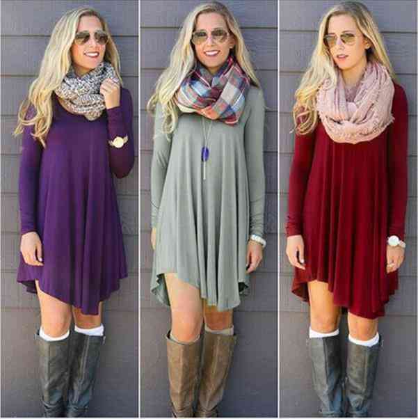 

fashion clothes vestidos autumn winter womens dresses cotton o neck long sleeve mini woolen, Black;gray