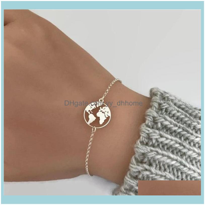 

Link, Jewelrylink, Chain Trendy World Of Map Bracelets Gold Color Link Hand Bracelet Traveler Gift Friendship Bangle Femme Drop Delivery 202