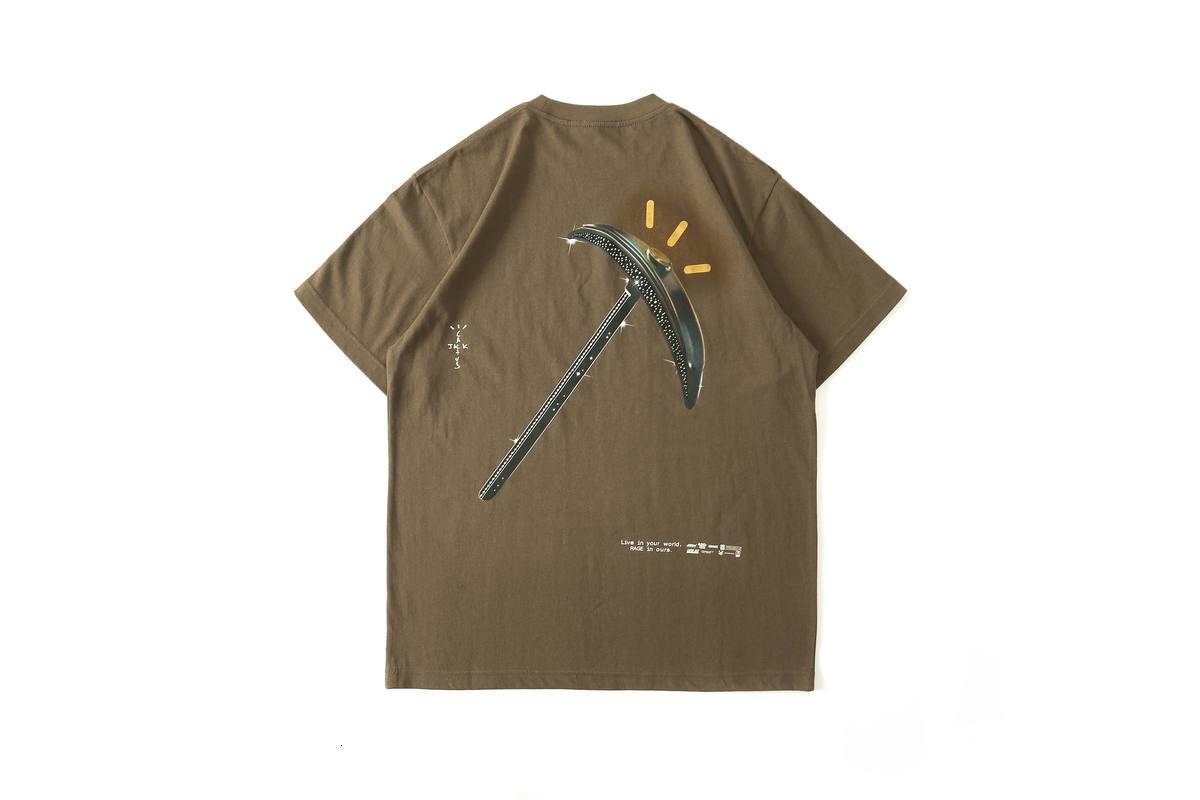 

2021 New Travis Scott Cotton Hip Hop Rap Fortress Night Pickaxe Print Top Tees Men Women Astroworld t Shirt T51c, Brown2