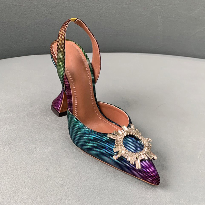

Fashion spring autumn Dress Shoes Europe And The United States 2021 Sunflower Crystal Buckle Drill 8cm 10cm Heels Pointed Sandals Gradient Color Runway Shoe, Camouflage 8cm