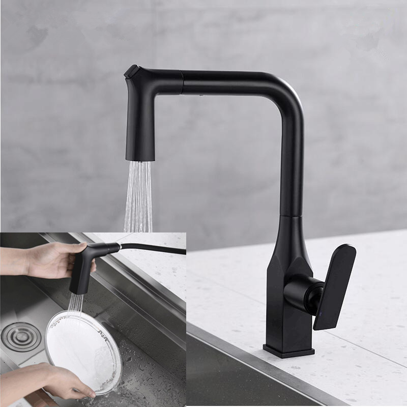

2021 New Pull Out Faucets Black Swivel Single Hole Rotating Water Mixer Kitchen Tap 6dew