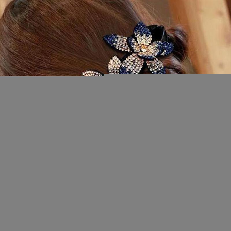 

Hair Clips & Barrettes Rhinestone Double Flower Clip Crystal Combs Female Elegant Beads Hairgrip Handmade Fashion Accessories Tools
