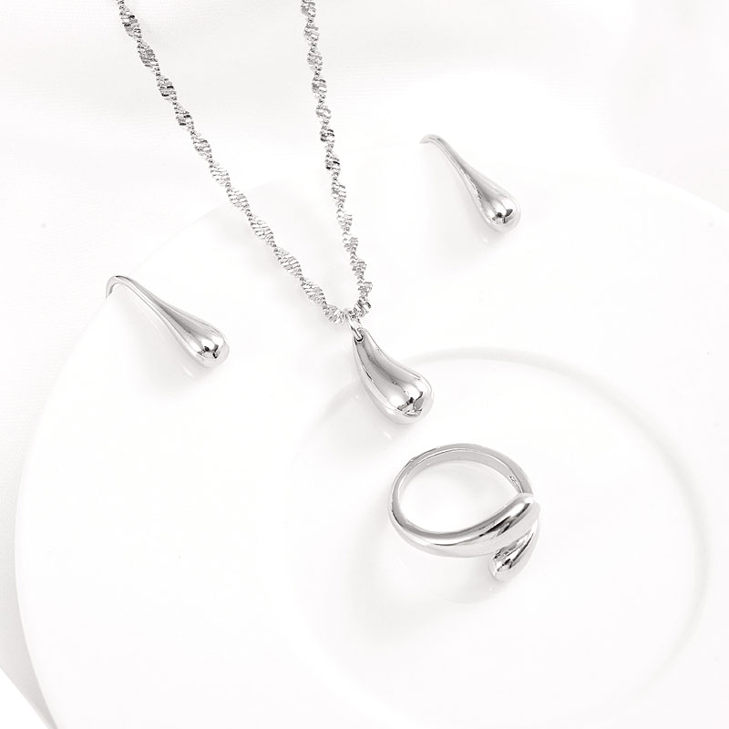 Pendentif chaîne collier boucles d'oreilles bague couleur or 9k blanc Argent argent goutte d'eau partie Unique bijoux fins mode femmes