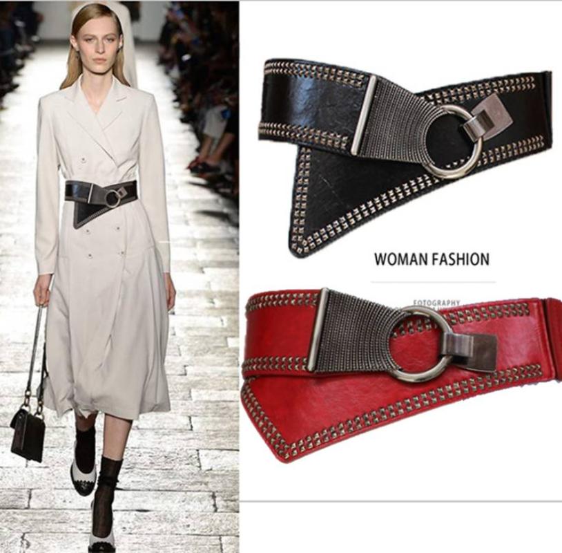 

Belts 2022 Fashion Punk Rocker Wide For Women Elastic European Style Metal Round Buckle, Black
