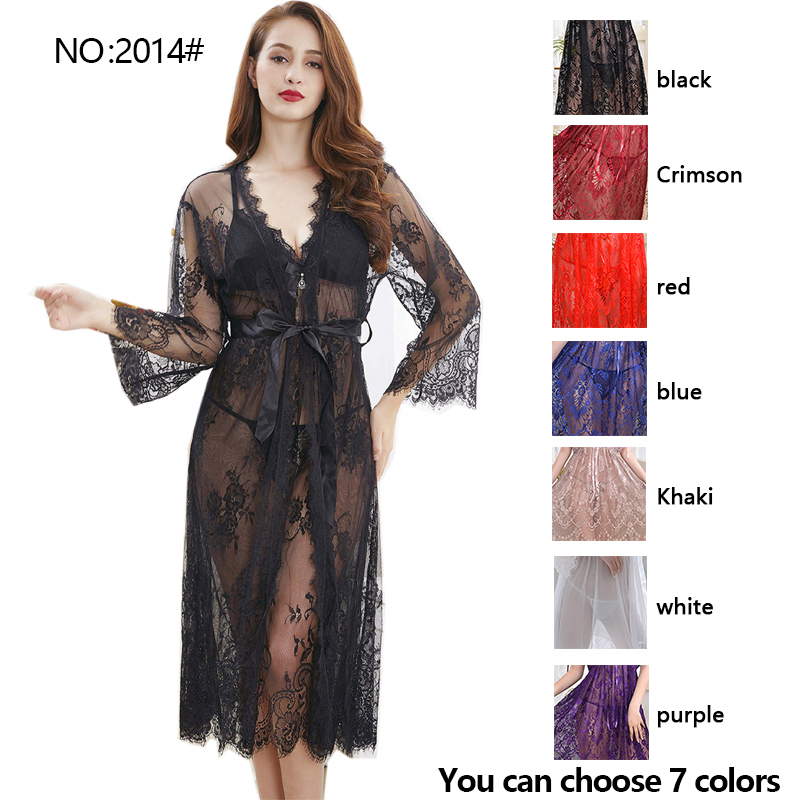 

NO: 2014# Ms. Sexy Set Four Seasons Sleeping Group Lace Transparent Long Skirt Sleeve Pajamas Wholesale and Retail Thongs + Bras Factory Price, Purple