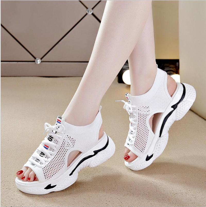 

Summer Women Sneakers 2021 New Sports Sandals Fashion Mesh Casual Shoes Women's Thick-Soled Soft-Soled Platform Sandals, Black