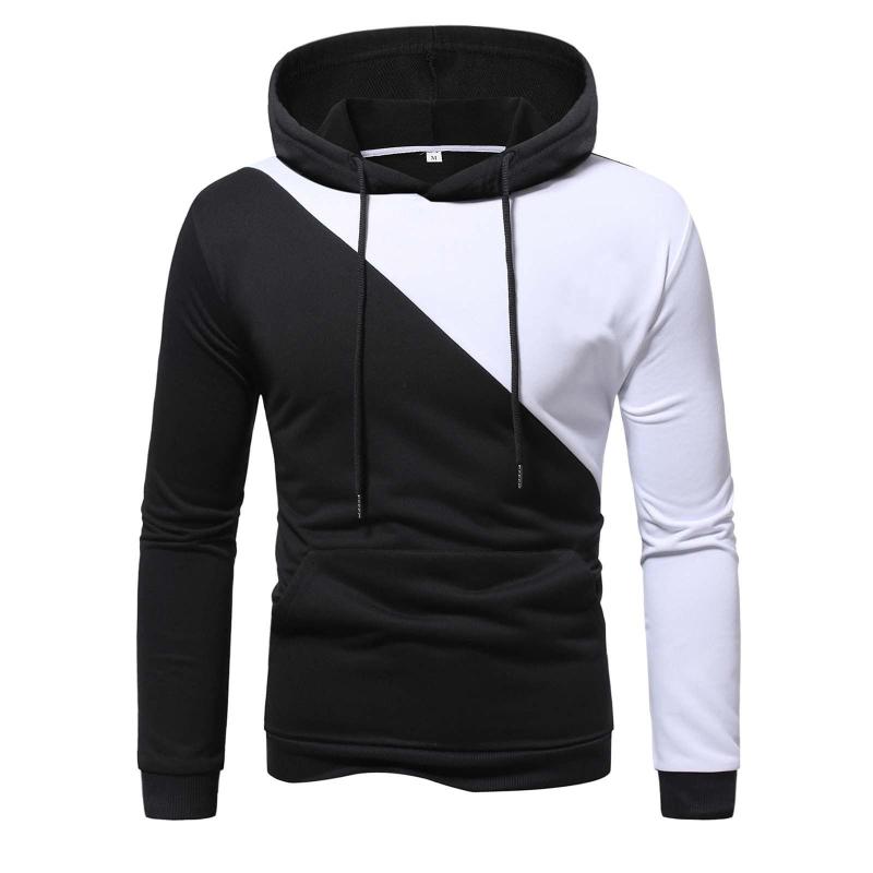 

Men's Hoodies & Sweatshirts Fashion Splicing Long Sleeve Sports Casual Wear Hooded Pullover Autumn Winter Top Sportswear Males, Black