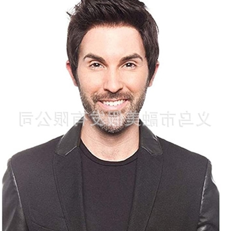 

Men's oblique bangs, Wig short straight hair, middle-aged and elderly wig, Black