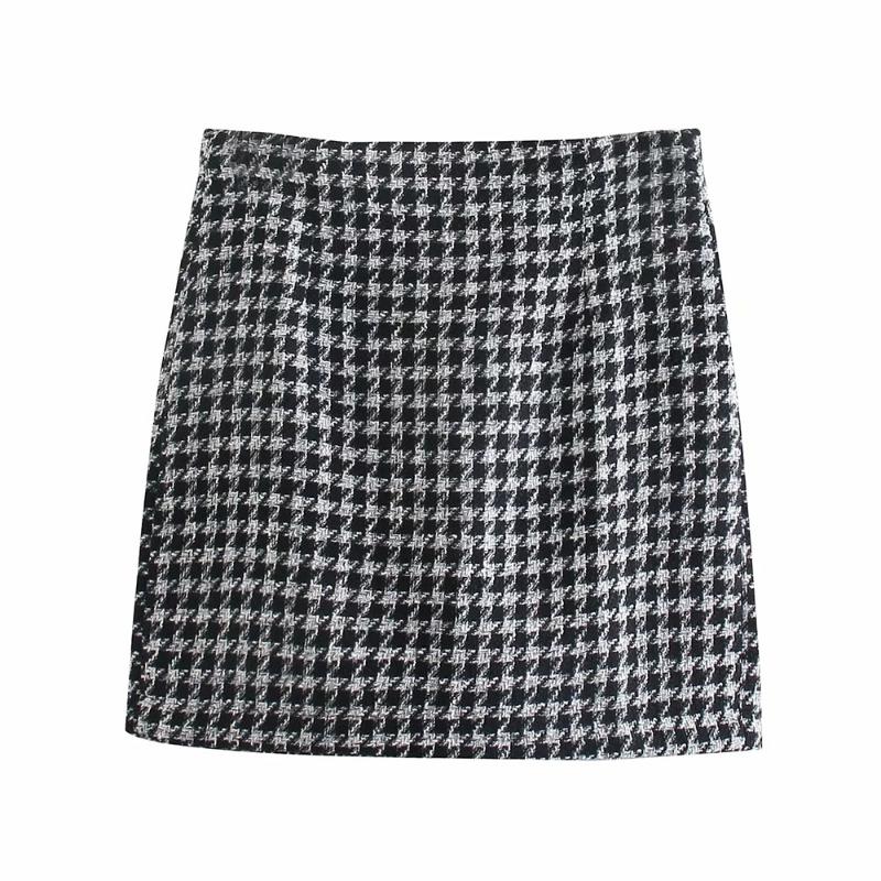 

Skirts BBWM Chic Houndstooth Women Fashion Casual Plaid Skirt Elegant Ladies A Line Mini Faldas, Multi