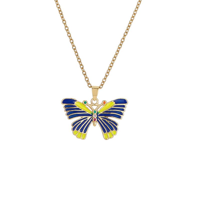 

Pendant Necklaces Summer Women Suitable Size Vintage Insect Yellow Blue Green Colors Moissanite Butterfly Lover Kawaii Dainty Luxury Neck Ch