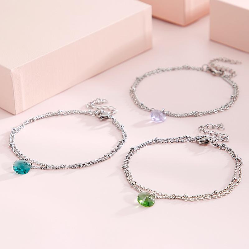 Charm Bracelets Fashion Women Crystal Stainless Steel Link Chain-image-711440472