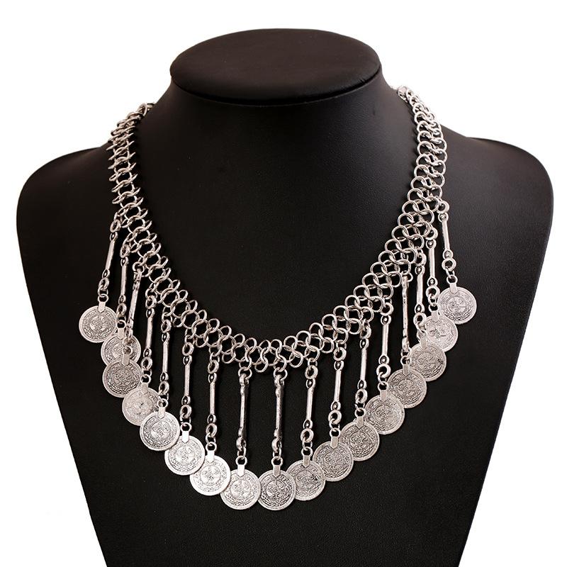 

Chokers Large Vintage Coin Tassel Woman Necklace Choker Bohemian Ethnic Statement Gypsy Maxi Pendants