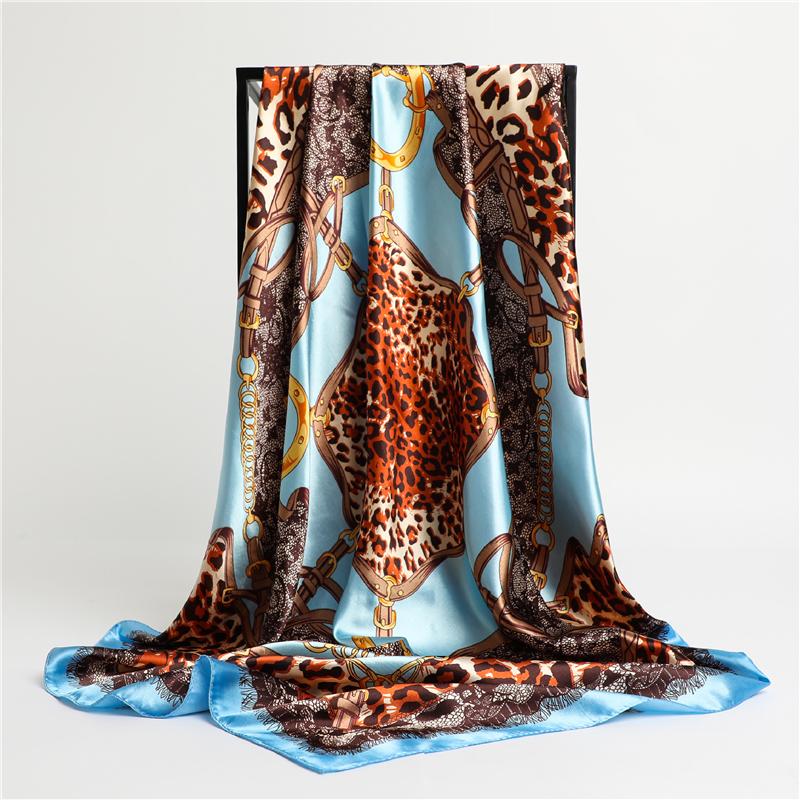 

Scarves Women 2021print Leopard Silk Satin Square Scarf Hair Band Kerchief Female Hijab Wrap Muslim Headscarves Shawl Bandana