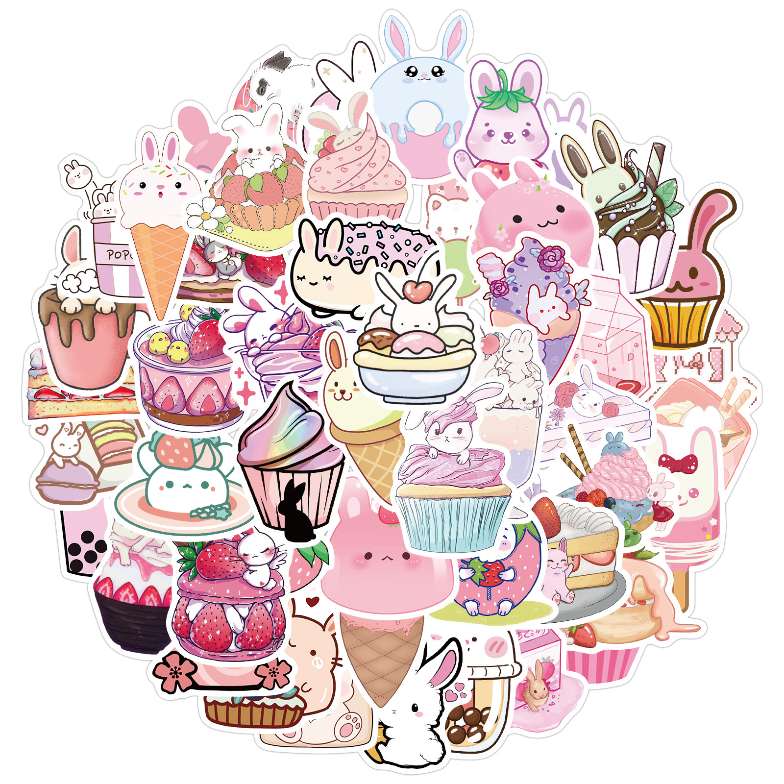 

50 PCS Mixed Pink dessert Rabbit Graffiti skateboard Stickers For Car Laptop Fridge Helmet Pad Bicycle Bike Motorcycle PS4 book Guitar Pvc Decal, Multi colors