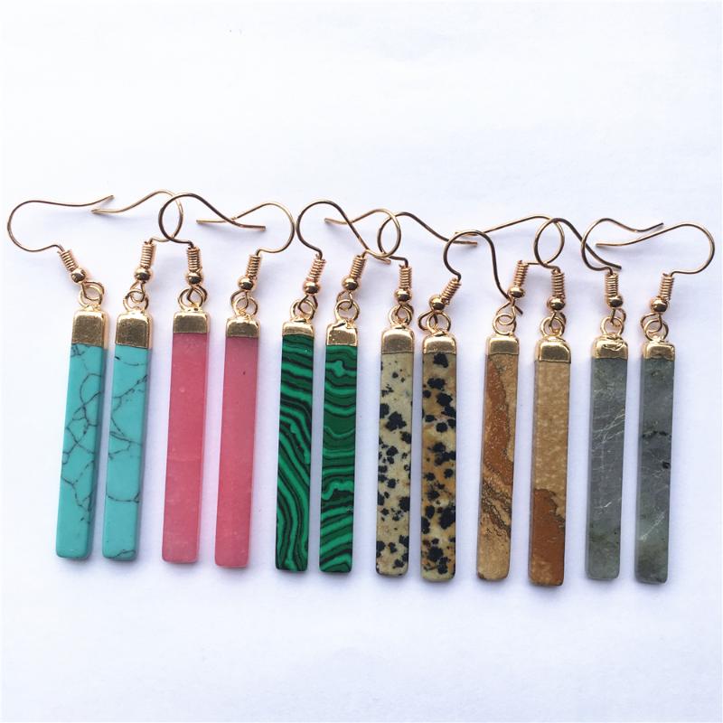 

Stud Natural Stone Earrings Reiki Gem Beads Dangle Hook Drops Earring Vintage Polygon 6 Color For Female Jewelry Gift 62MM