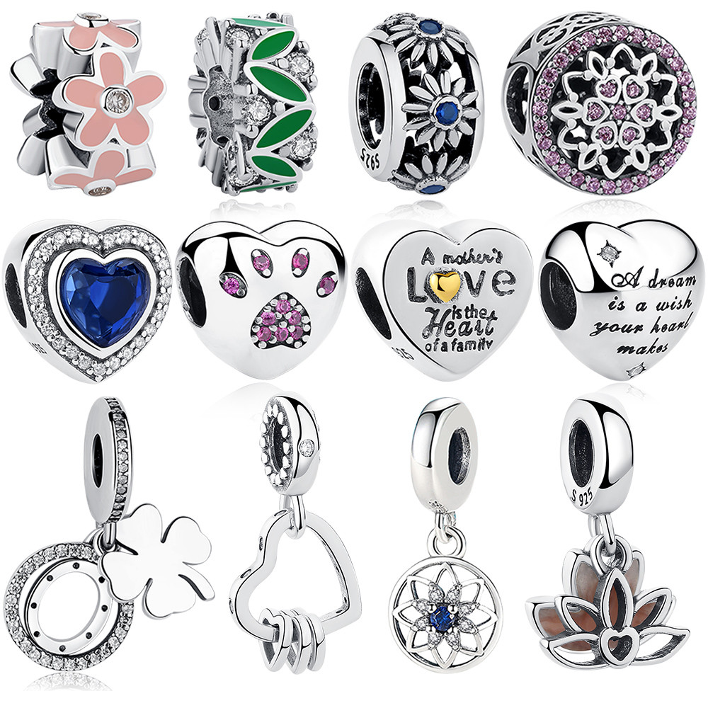 

ELESHE Authentic 925 Sterling Silver Bead Crystal Love Flower Silver Charm Fit Original Charm Bracelet DIY Jewelry Women Q0531