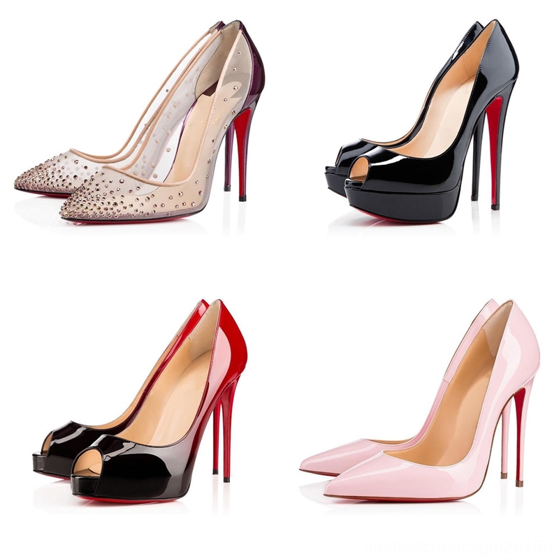 

with box dust toes red bottoms high heels bag casual shoes vintage wedding shoe woman high heel black red pointed peep women pumps Red, 017