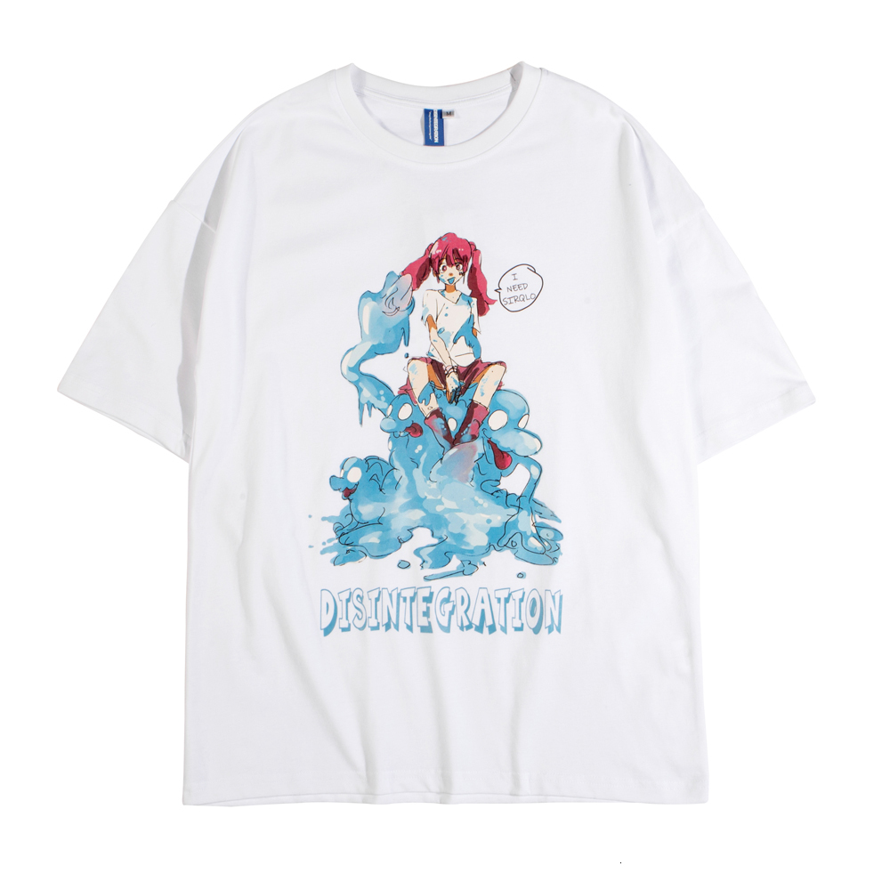 

2021 New Harajuku Summer Japanese Kawaii Cute Cartoon Shirts Women Clothing Streetwear Funny Couple Clothes Tshirt Oversized 148a, White