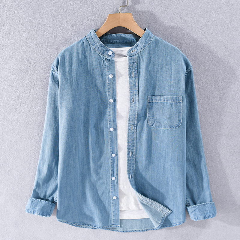 

2021 Long-sleeve Japanese Fashions Denim Retro Casual Fall Man's Shirts in the Comfortable Male Shirt Cotton Tops Jdkr, Black