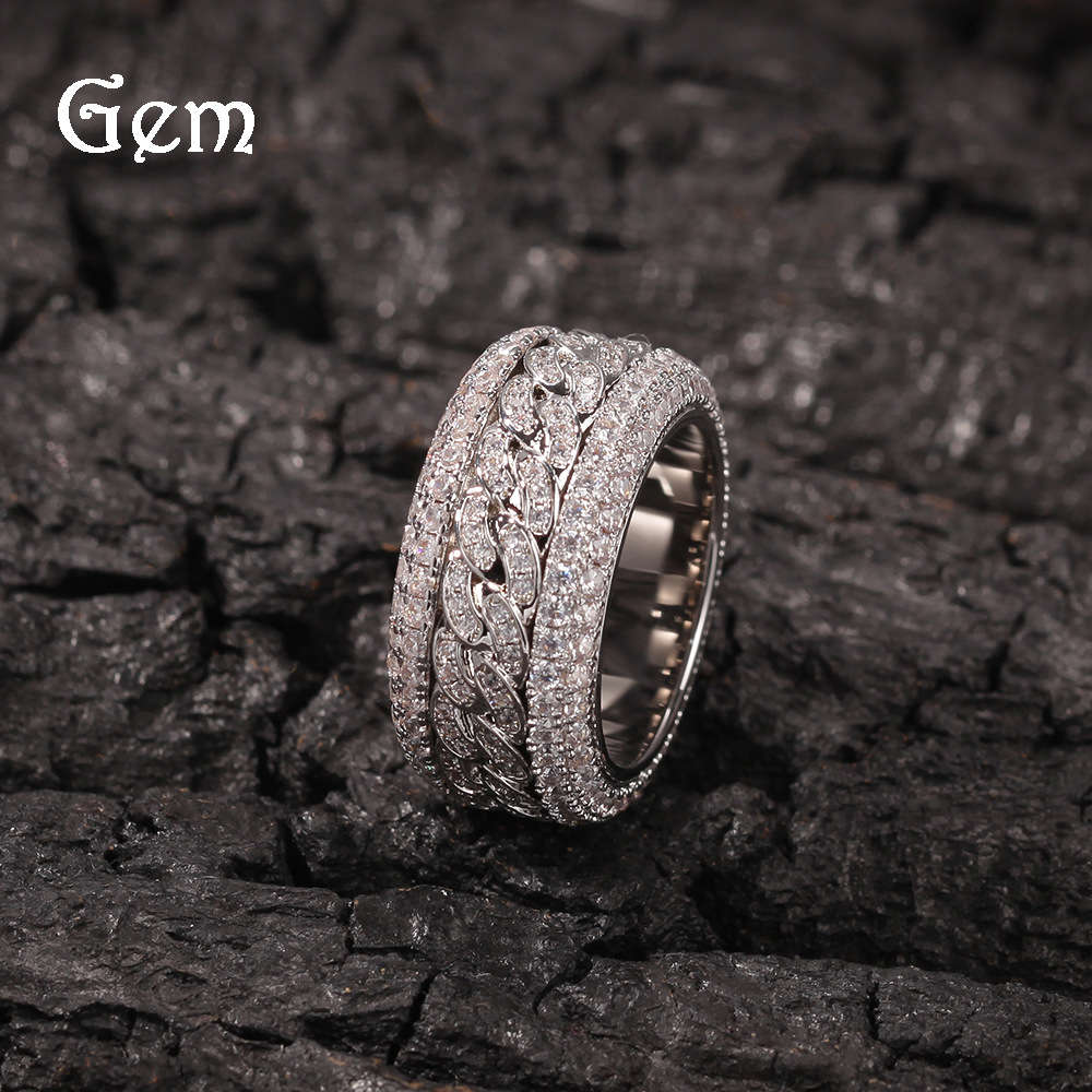 

Hip hop micro inlaid zircon rotatable Cuban ring real gold electroplating fashion high-end trendsetter ring