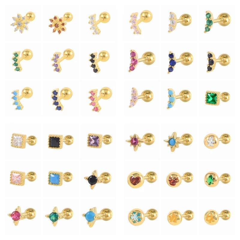 

Stud Aide 925 Sterling Silver Colored Zircon Earrings Christmas Tree Elk Snowflake Shape Crystal Cartilage Piercing Ear Studs, Golden;silver