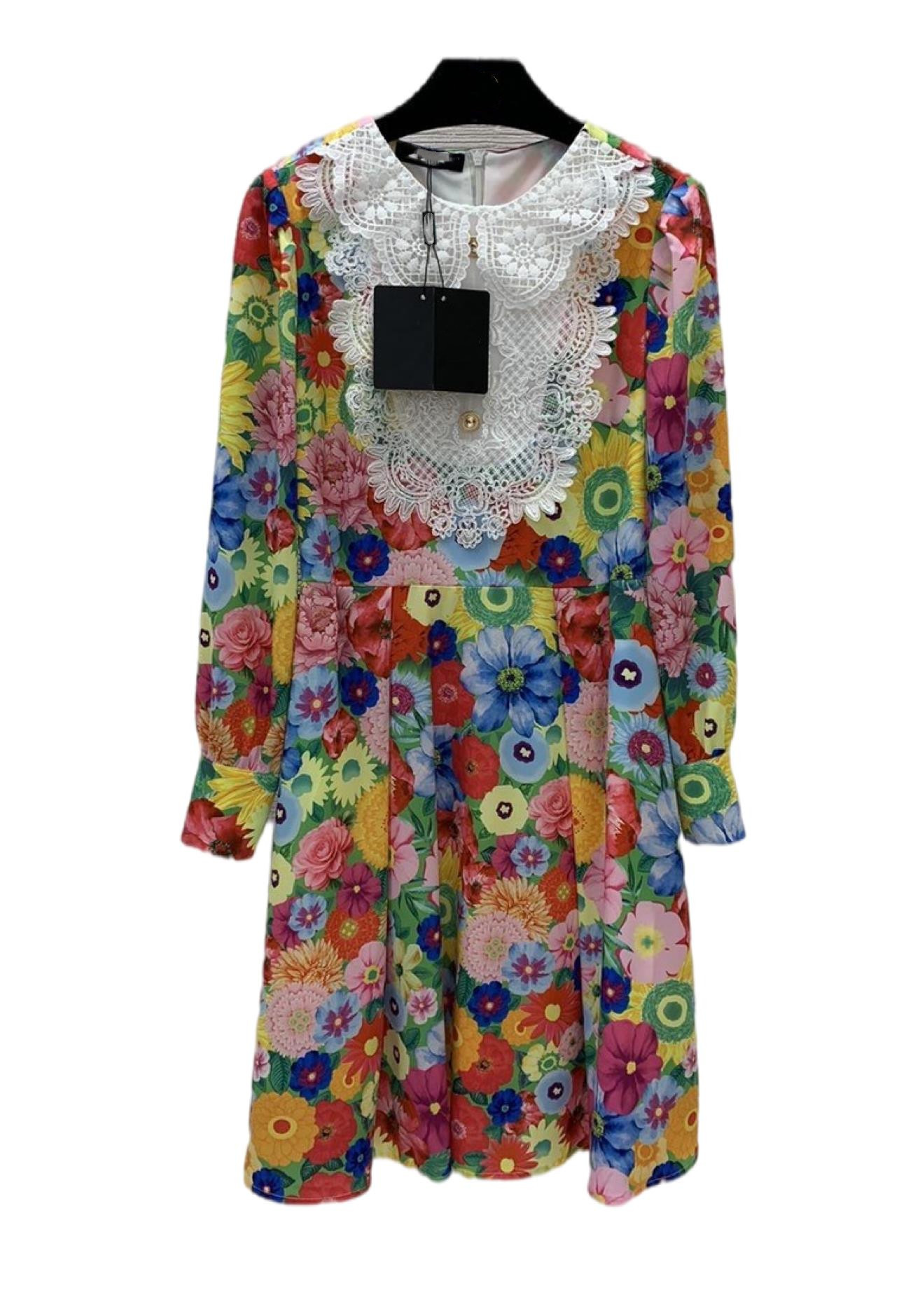 

Milan Runway dresses 2022 Spring Summer O Neck Long Sleeve Print Women' Designer Dress Brand Same Style Clothing 1204-20, Picture color