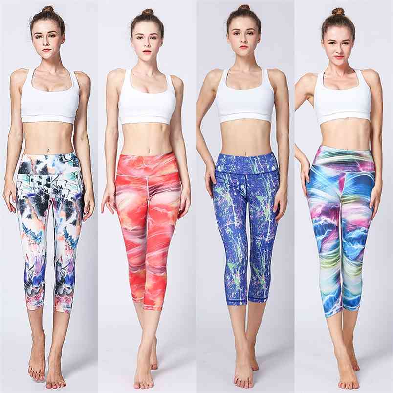 

Summer Vintage Print Fitness Leggings Women Quick Dry High Waist Push Up Elasticity Gym Running Workout 210604, Style 5