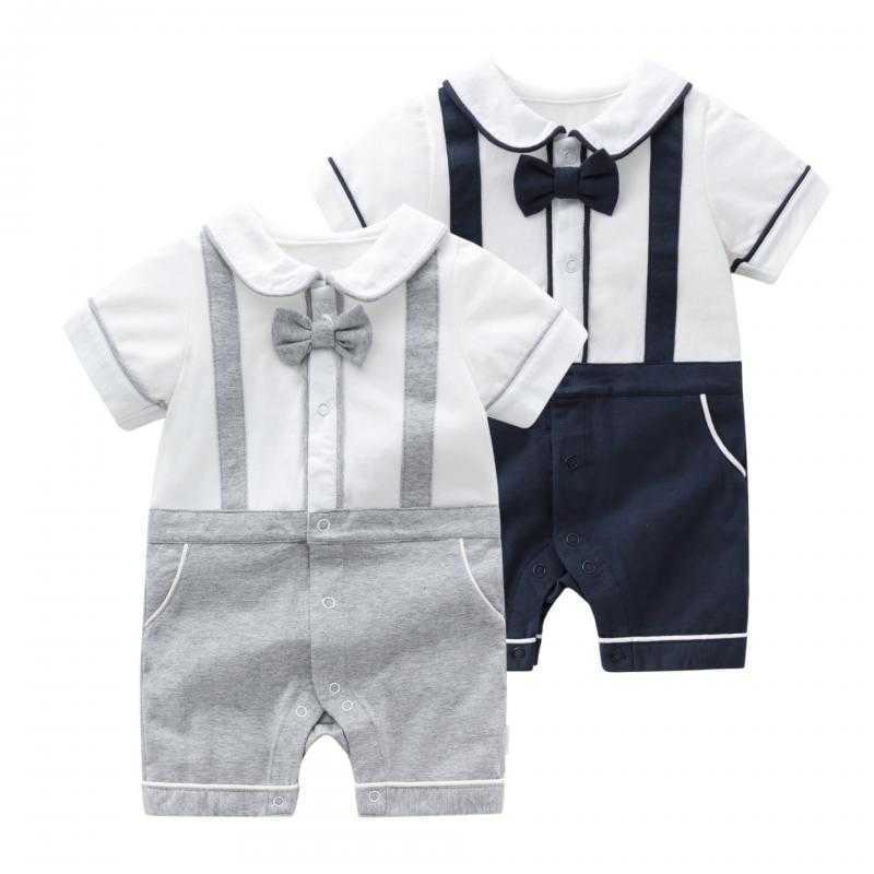 

Baby Boy Clothes Gentleman Romper Summer born boys Rompers short sleeve Handsome clothing girls Costumes Pajamas 210615, Black set