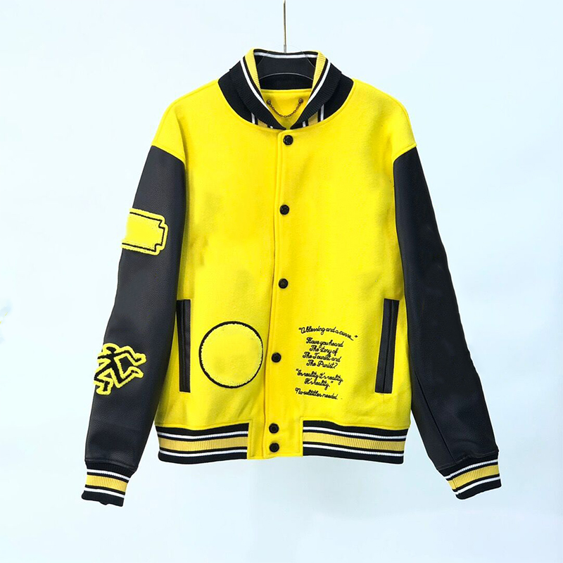 

Hip Hop yellow Baseball sleeve leather Jackets Coats Varsity Jacket Men Streetwear Embroidered Letters Bomber Jacket's Harajuku Loose Unisex Size -2XL, Shipping supplement