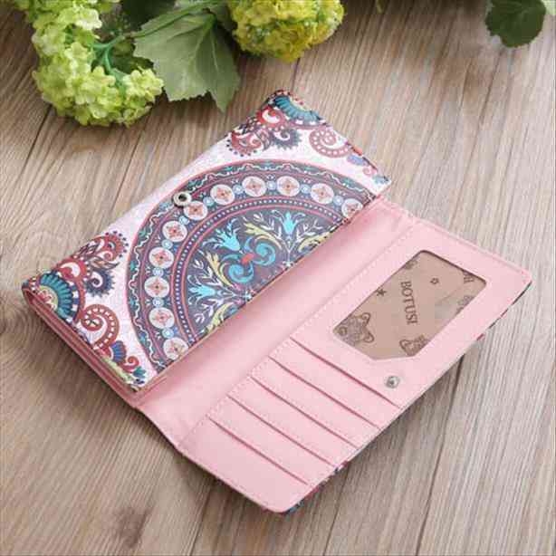 

fashion women leather wallet long card holder phone bag case floral printed clutch purse handbag coin pocket, Red;black