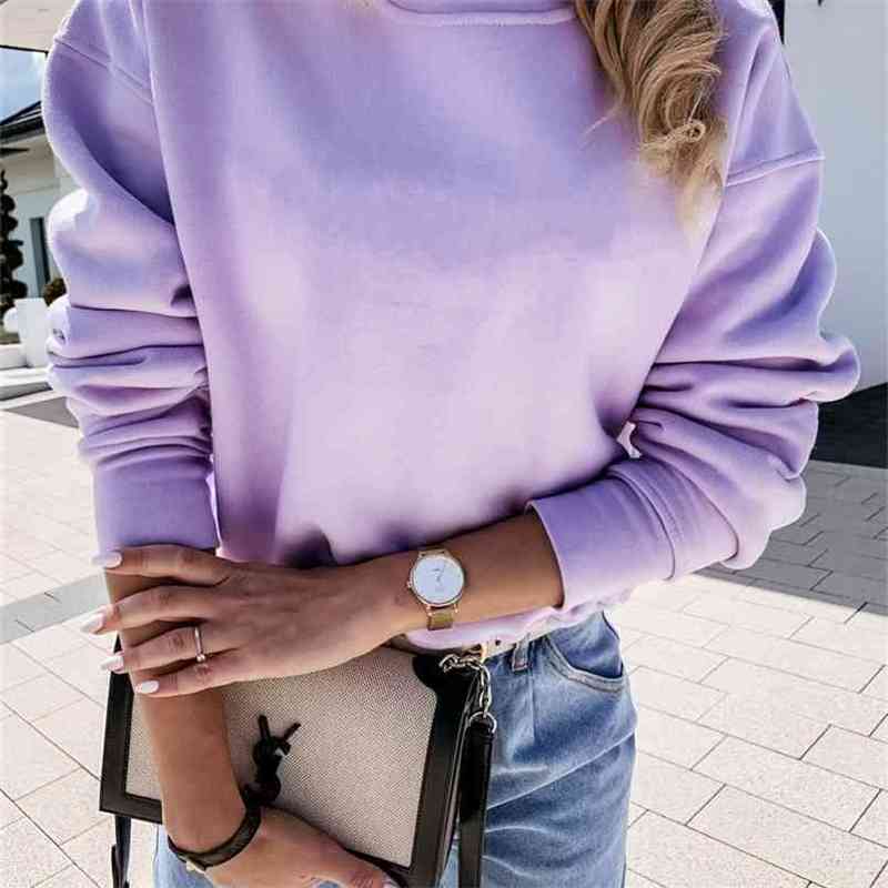 

Women's Sweatshirt Fashion Autumn O Neck Long Sleeve Pullovers Solid Color Casual Women Loose Basic Hoodies 210603, Blue