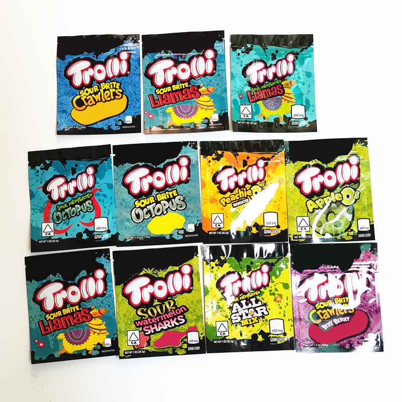 

Trolli Trrlli Apple OS Sour Brite Crawlers edibles Gummies packaging bags smell proof zipper pouch 600mg Bags