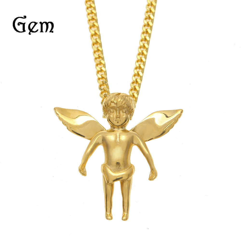 

New stainless steel color preserving hip hop Angel Pendant baby angel