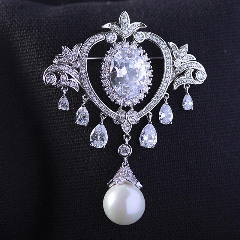 

Pins, Brooches Red Trees Brand Vintage Brooch For Women High Quality Metal With Sparkling Cubic Zirconia Drop / Wholesale