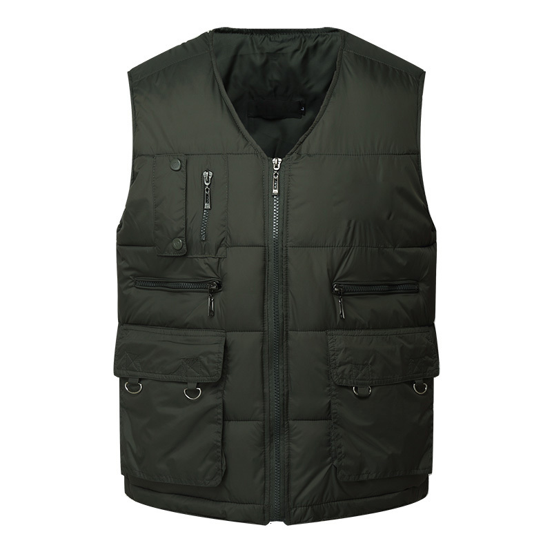 

2021 New Winter Men Cotton Warm Waistcoat Male Sleeveless Jacket with Many Pockets Vest Casual Baggy Zipper for Man Plus Size 3xl S40z, Green