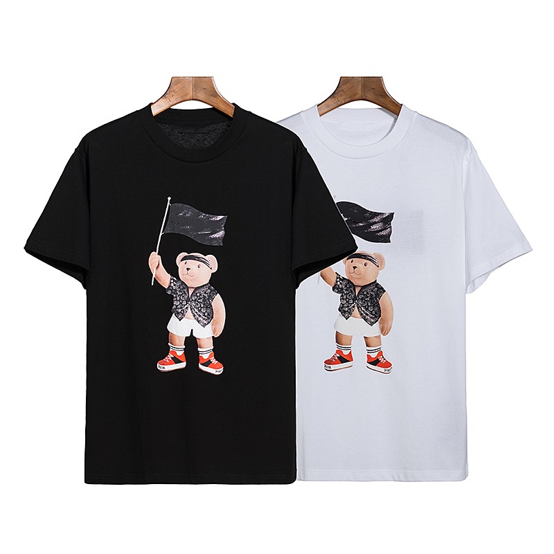 

Mens designer T-Shirts Raise the flag Bear cub printing men and women Eurocode size easy oversize pure cotton Tees S-XL, White;black