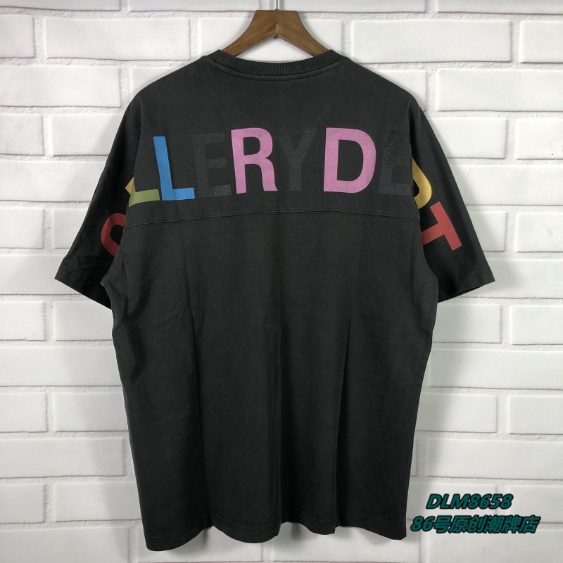 

Gallery dept chest back large letter print tee wash make old loose short sleeve T-shirt, Gray