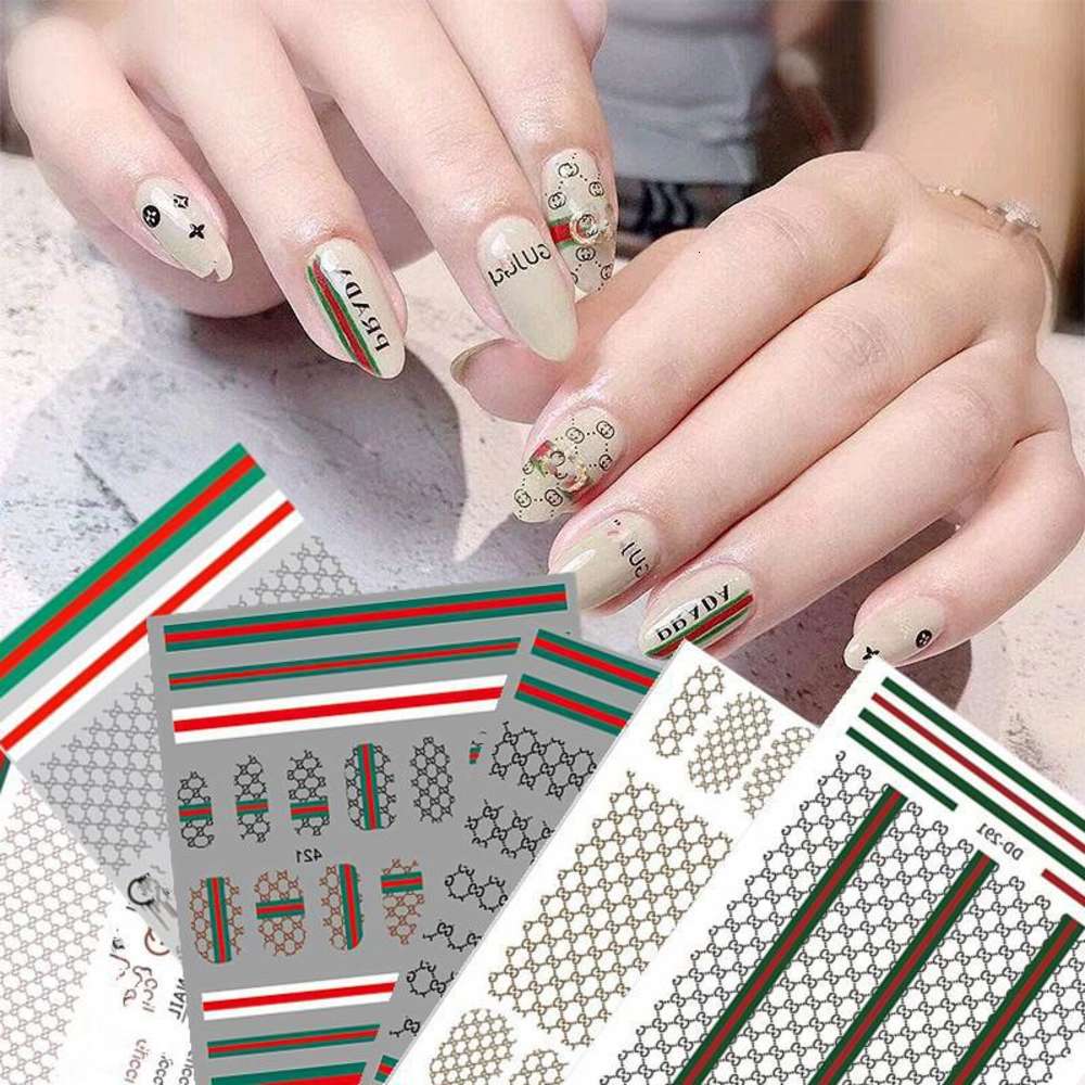 

Nail back glue 3D sticker Jewelry Net classic stripe red green line luxury phototherapy, Light yellow