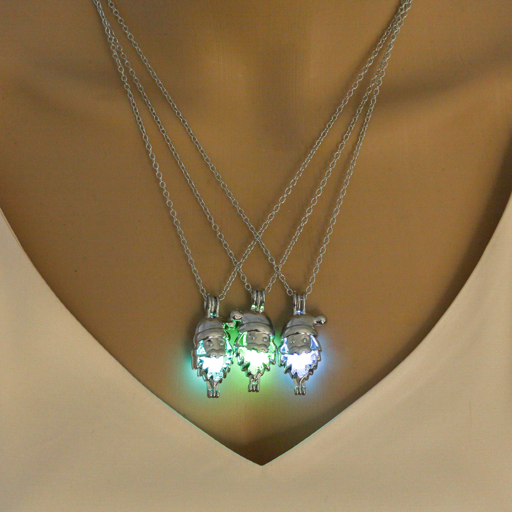 

Christmas Gifts Glow in the Dark Pendant Necklace Women Fashion Luminous Stone Necklaces Glowing Santa Claus Jewelry