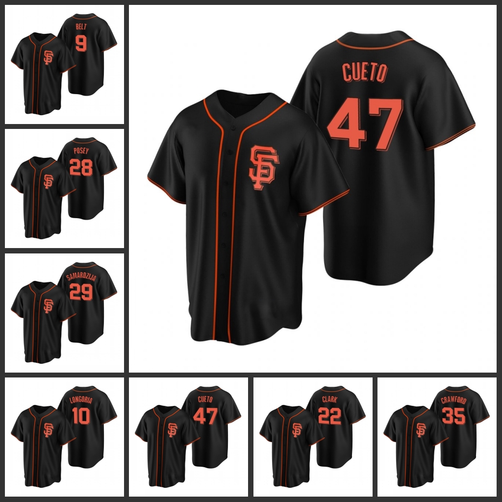 

San Francisco Giants Men Evan Longoria Brandon Belt Jeff Samardzija Johnny Cueto Replica Alternate Women Youth Jersey, Black