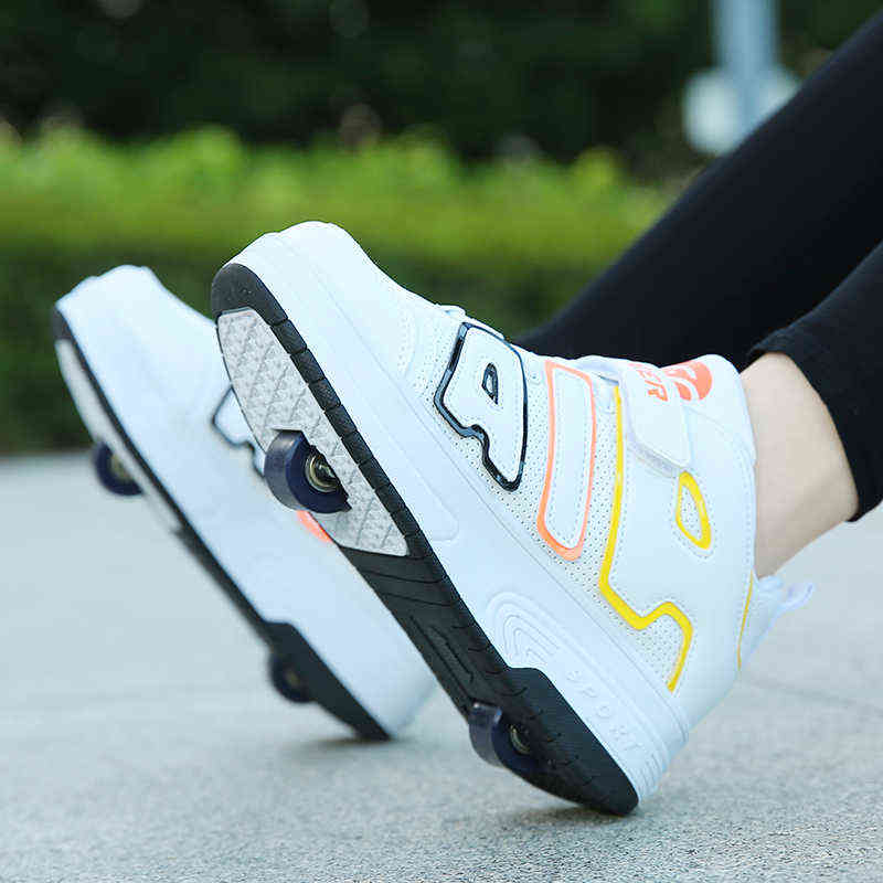

Roller Skate Sneakers Shoes with Two Wheels for Kids Boys Girls Fashion Tennis Children Boy Girl Skating Wheel Sneaker Shoe G1210, Pa-black