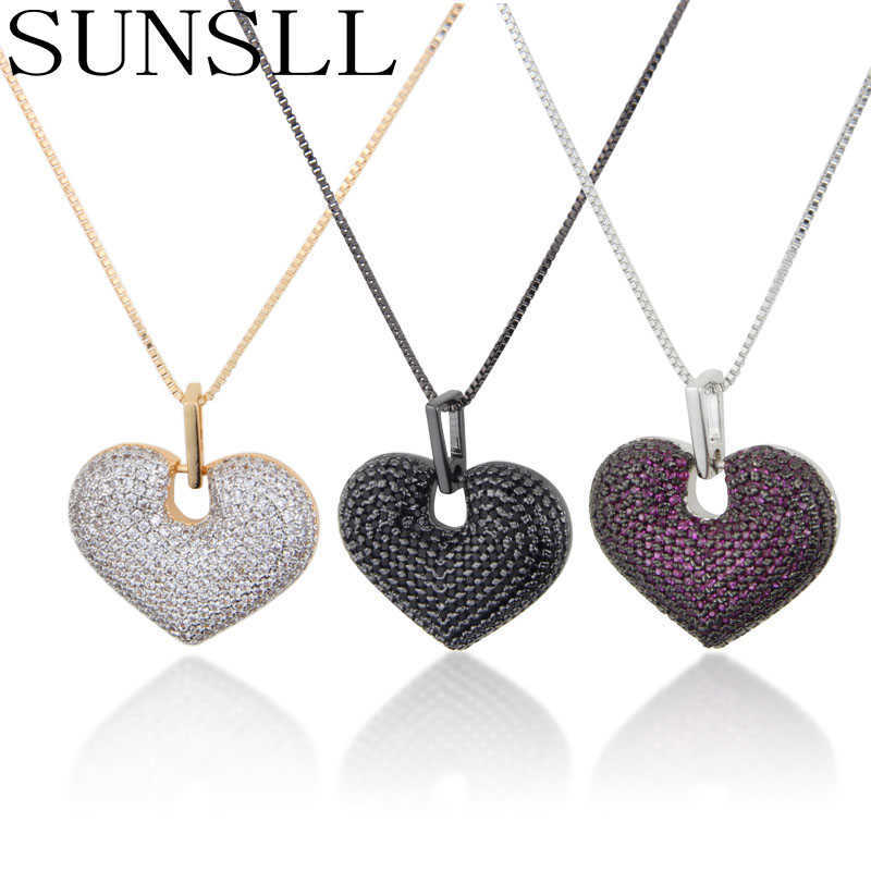 

SUNSLL Gold / Black Copper Pretty Jewelry Multi-Color Cubic Zirconia Heart Necklace For Women Fashion Party Anniversary Gifts X0707