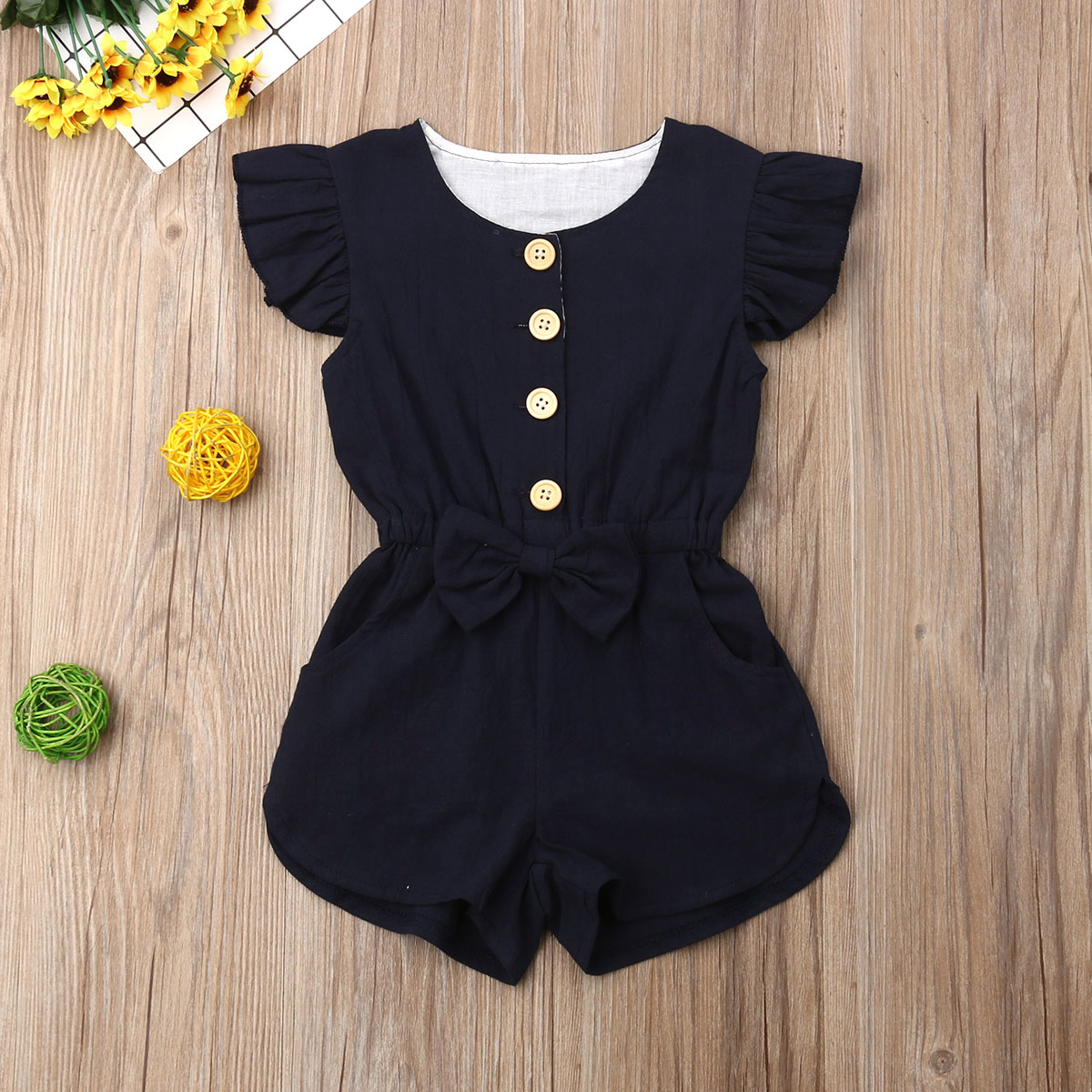 

1-6Years Girl Clothes Baby Girls Summer Ruffles Sleeve Romper Kids One Piece Jumpsuit Outfits Toddler Clothes Sunsuit, Blue