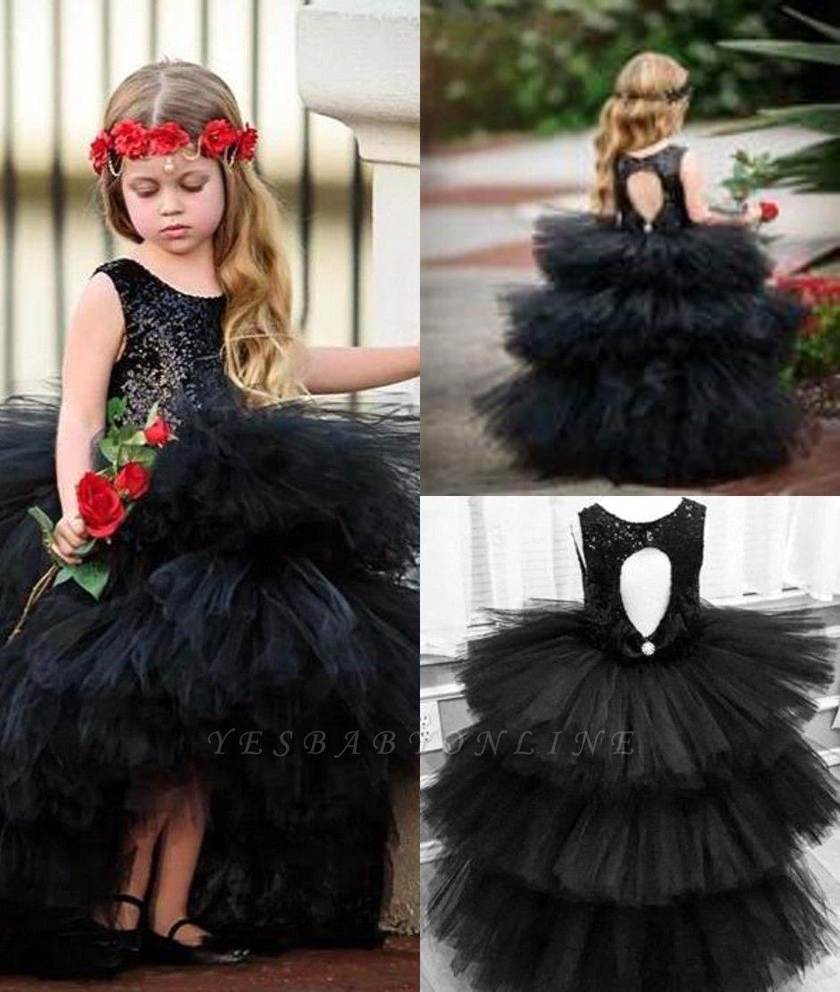 

Ruched Ruffles Tulle Short Black Flower Girl Dresses 2021 New Gothic Weddings Girl Pageant Party Gowns Jewel Neck Keyhole Back BC5590, Girl dress cover bag