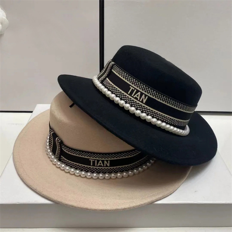 

Luxury Men Designer Wool Hat Brand High Quality Fashion Letter Bucket Hat Black Fedora Hats For Women Flat Wool Fitted Caps Elegant, Box