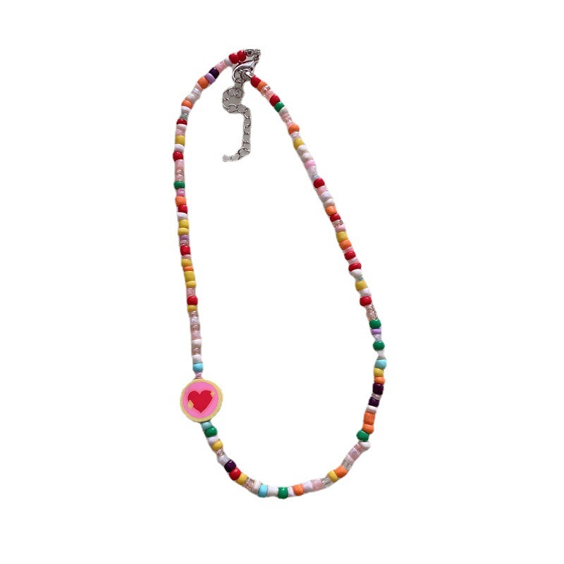 

2021 short fashion temperament simple glass beads necklace Korean version of ins love clavicle chain female