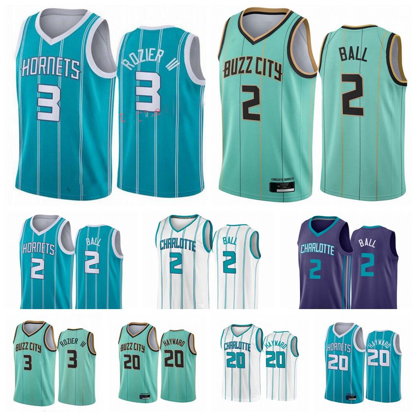 

Charlotte's Hornets's LaMelo Ball 2 jerseys #3 Rozier III Gordon Hayward 20 Jersey Mitchell & Ness City Association Teal Icon Draft basketball, As photo