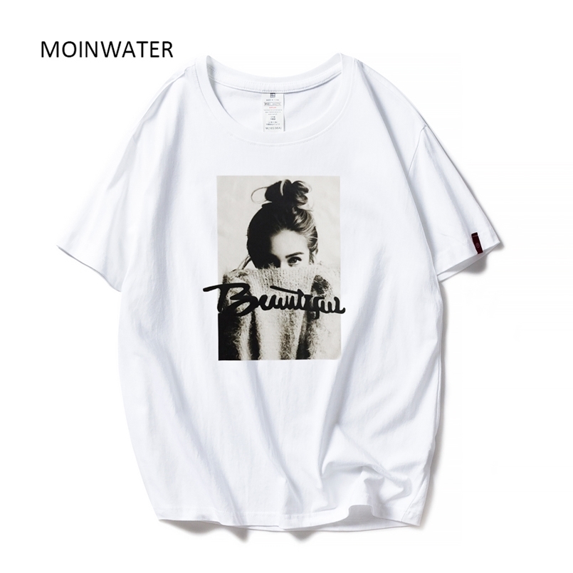 

MOINWATER Women Fashion T shirts Female Cotton White Black Tees&Tops Lady High Street Casual T-shirt MT1943 210708, Pure white
