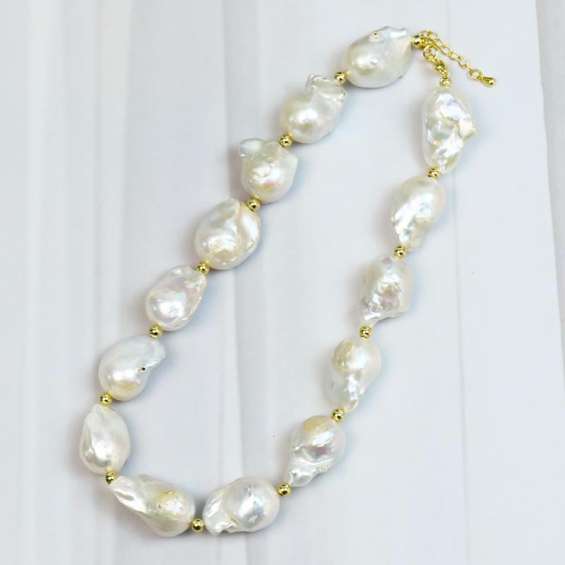 

Chains Fashion Elegant Baroque Pearls Necklace Accessories Punk Chain Fresh Water Jewelry Women 90064, Silver