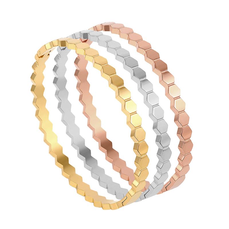 

Bangle Fashion Trend Honeycomb Hexagon Geometric Simple Tricolor Bracelet Women's Titanium Steel Jewelry
